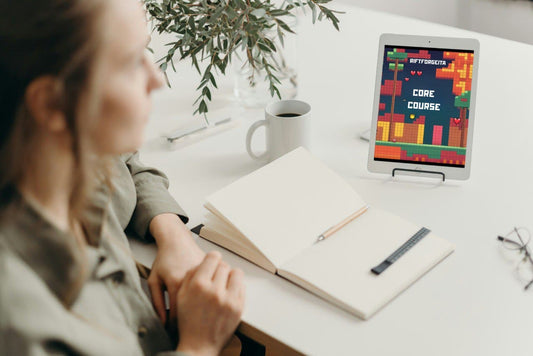 Tablet displaying Java game development course "Core Course"