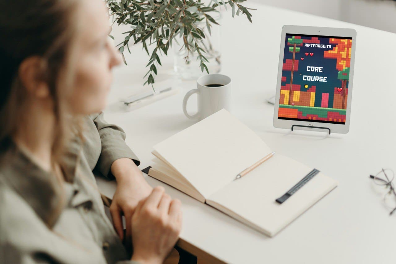 Tablet displaying Java game development course "Core Course"