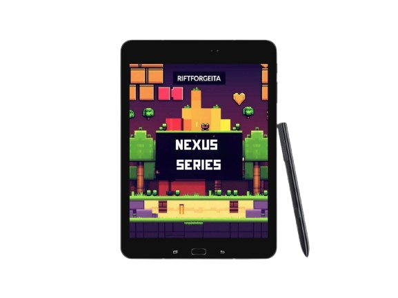 Tablet mockup displaying Java game development course "Nexus Series"